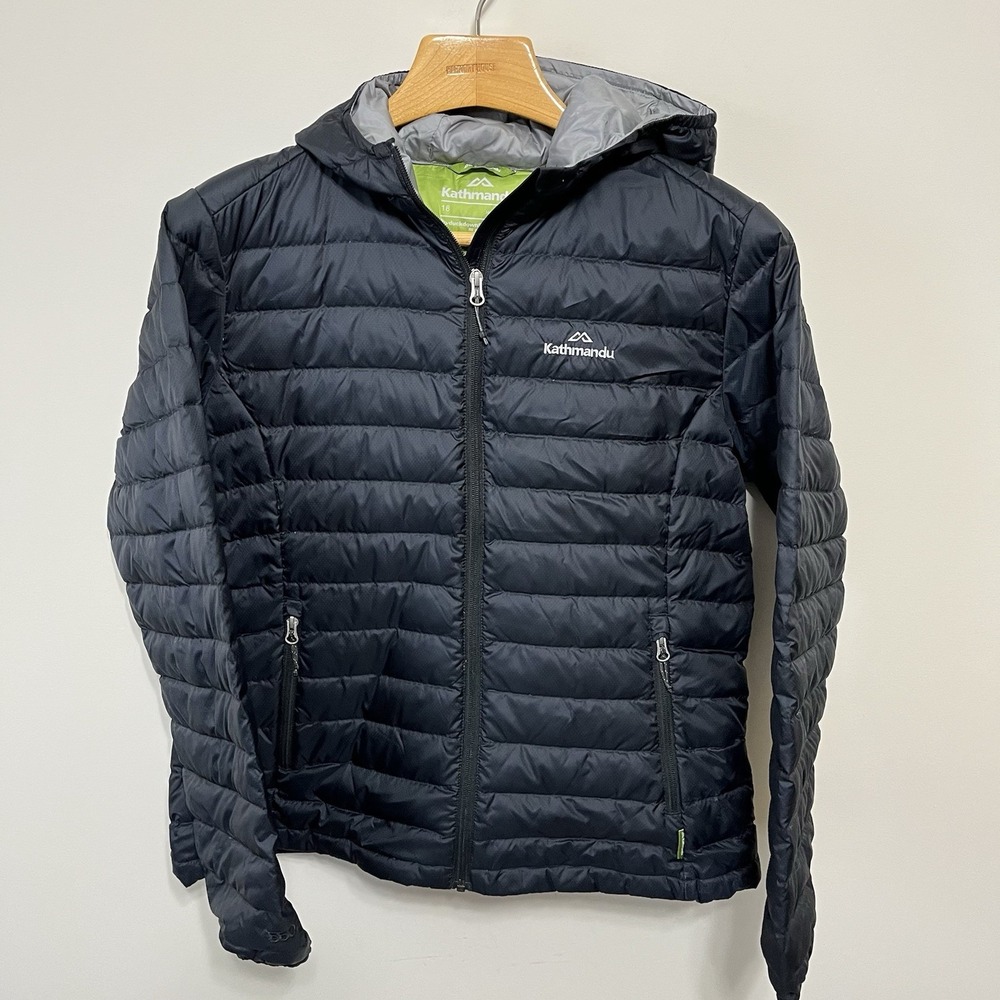 Kathmandu Puffer Jacket Womens Heli Hooded Down 550 Black Size 18 Lightweight‎